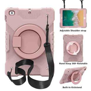 PC + Silicone Shockproof Combination Case with 360 Degree Rotating Holder & Handle & Shoulder Strap For iPad 9.7 (2017 / 2018) / Air & Air 2 / Pro 9.7(Rose Gold)