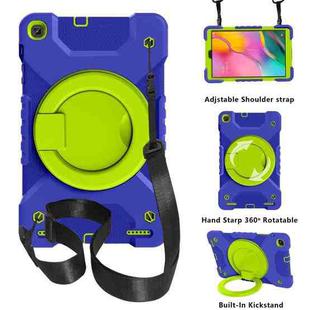 For Samsung Galaxy Tab A 10.1 T510 / T515 PC + Silicone Shockproof Combination Case with 360 Degree Rotating Holder & Handle & Shoulder Strap(Dark Blue+Green)