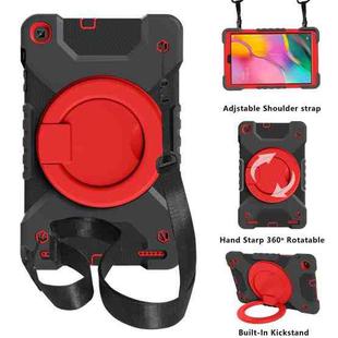 For Samsung Galaxy Tab A 10.1 T510 / T515 PC + Silicone Shockproof Combination Case with 360 Degree Rotating Holder & Handle & Shoulder Strap(Black+red)