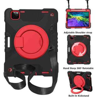For iPad Pro 11 (2018/2020) PC + Silicone Shockproof Combination Tablet Case with 360 Degree Rotating Holder & Handle & Shoulder Strap(Black+Red)