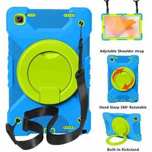 For Samsung Tab A7 10.4 (2020) T500/T505 PC + Silicone Shockproof Combination Case with 360 Degree Rotating Holder & Handle & Shoulder Strap(Blue+Grass Green)