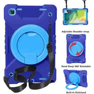 For Samsung Tab A7 10.4 (2020) T500/T505 PC + Silicone Shockproof Combination Case with 360 Degree Rotating Holder & Handle & Shoulder Strap(Navy+Blue)