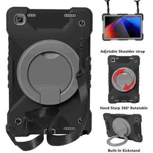For Samsung Tab A7 10.4 (2020) T500/T505 PC + Silicone Shockproof Combination Case with 360 Degree Rotating Holder & Handle & Shoulder Strap(Black+Grey)
