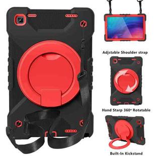For Samsung Tab A7 10.4 (2020) T500/T505 PC + Silicone Shockproof Combination Case with 360 Degree Rotating Holder & Handle & Shoulder Strap(Black+Red)