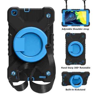 For Samsugn Galaxy Tab A 8.0 (2019) T290/T295 PC + Silicone Shockproof Combination Case with 360 Degree Rotating Holder & Handle & Shoulder Strap(Black+Blue)