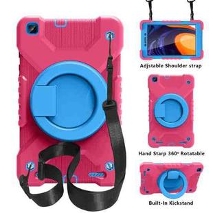 For Samsugn Galaxy Tab A 8.0 (2019) T290/T295 PC + Silicone Shockproof Combination Case with 360 Degree Rotating Holder & Handle & Shoulder Strap(RoseRed+Blue)
