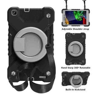 For Samsugn Galaxy Tab A 8.0 (2019) T290/T295 PC + Silicone Shockproof Combination Case with 360 Degree Rotating Holder & Handle & Shoulder Strap(Black+Grey)