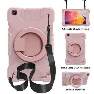 For Samsugn Galaxy Tab A 8.0 (2019) T290/T295 PC + Silicone Shockproof Combination Case with 360 Degree Rotating Holder & Handle & Shoulder Strap(Rose Gold+Rose Gold)