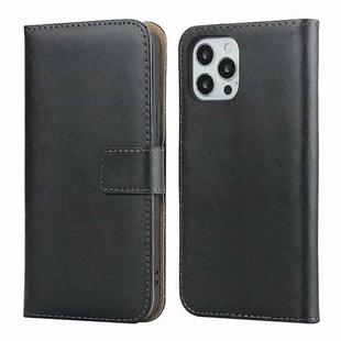 For iPhone 12 Pro Max Plain Texture Cowhide Leather Horizontal Flip Case with Magnetic Clasp & Holder & Card Slots & Wallet(Black)