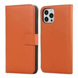 For iPhone 12 Pro Max Plain Texture Cowhide Leather Horizontal Flip Case with Magnetic Clasp & Holder & Card Slots & Wallet(Orange)