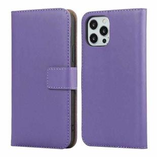 For iPhone 12 Pro Max Plain Texture Cowhide Leather Horizontal Flip Case with Magnetic Clasp & Holder & Card Slots & Wallet(Purple)