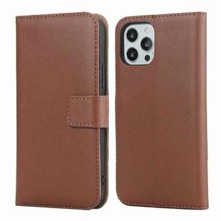 For iPhone 12 Pro Max Plain Texture Cowhide Leather Horizontal Flip Case with Magnetic Clasp & Holder & Card Slots & Wallet(Brown)