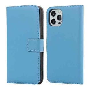 For iPhone 12 / 12 Pro Plain Texture Cowhide Leather Horizontal Flip Case with Magnetic Clasp & Holder & Card Slots & Wallet(Blue)