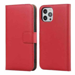 For iPhone 12 / 12 Pro Plain Texture Cowhide Leather Horizontal Flip Case with Magnetic Clasp & Holder & Card Slots & Wallet(Red)