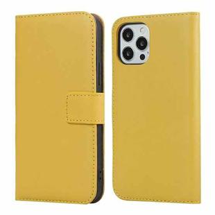 For iPhone 12 / 12 Pro Plain Texture Cowhide Leather Horizontal Flip Case with Magnetic Clasp & Holder & Card Slots & Wallet(Yellow)