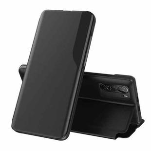 For Xiaomi Redmi K40 / K40 Pro Side Display Magnetic Shockproof Horizontal Flip Leather Case with Holder(Black)