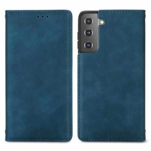 For Samsung Galaxy S21 Retro Skin Feel Business Magnetic Horizontal Flip Leather Case with Holder & Card Slots & Wallet & Photo Frame(Blue)