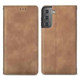 For Samsung Galaxy S21 Retro Skin Feel Business Magnetic Horizontal Flip Leather Case with Holder & Card Slots & Wallet & Photo Frame(Brown)
