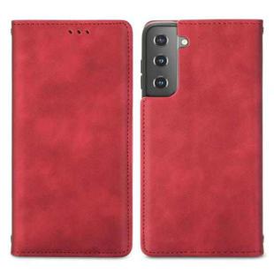 For Samsung Galaxy S21 Retro Skin Feel Business Magnetic Horizontal Flip Leather Case with Holder & Card Slots & Wallet & Photo Frame(Red)