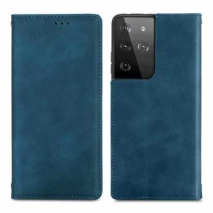 For Samsung Galaxy S21 Ultra Retro Skin Feel Business Magnetic Horizontal Flip Leather Case with Holder & Card Slots & Wallet & Photo Frame(Blue)