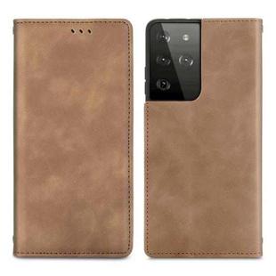 For Samsung Galaxy S21 Ultra Retro Skin Feel Business Magnetic Horizontal Flip Leather Case with Holder & Card Slots & Wallet & Photo Frame(Brown)