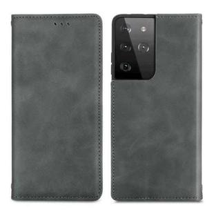 For Samsung Galaxy S21 Ultra Retro Skin Feel Business Magnetic Horizontal Flip Leather Case with Holder & Card Slots & Wallet & Photo Frame(Grey)