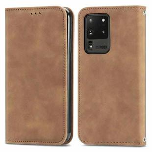 For Samsung Galaxy S20 Ultra Retro Skin Feel Business Magnetic Horizontal Flip Leather Case with Holder & Card Slots & Wallet & Photo Frame(Brown)