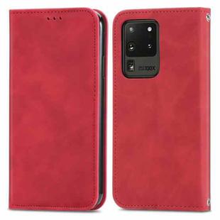 For Samsung Galaxy S20 Ultra Retro Skin Feel Business Magnetic Horizontal Flip Leather Case with Holder & Card Slots & Wallet & Photo Frame(Red)
