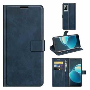 For vivo X60 Pro Retro Calf Pattern Buckle Horizontal Flip Leather Case with Holder & Card Slots & Wallet(Blue)