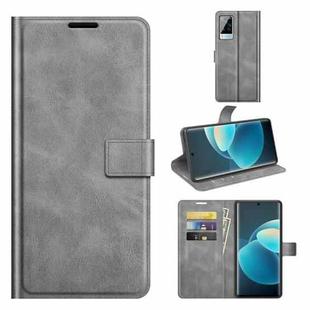 For vivo X60 Pro Retro Calf Pattern Buckle Horizontal Flip Leather Case with Holder & Card Slots & Wallet(Gray)