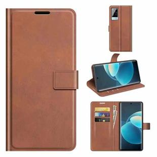 For vivo X60 Pro Retro Calf Pattern Buckle Horizontal Flip Leather Case with Holder & Card Slots & Wallet(Light Brown)