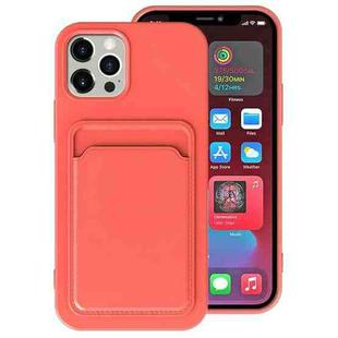 For iPhone 12 Pro Max TPU + Flannel Lining Shockproof  Case with Card Slots(Orange Pink)