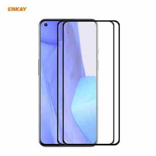 For OnePlus 9 / 9R 2 PCS ENKAY Hat-Prince Full Glue 0.26mm 9H 2.5D Tempered Glass Full Coverage Film