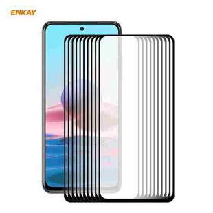For Redmi Note 10 / Note 10S 10 PCS ENKAY Hat-Prince Full Glue 0.26mm 9H 2.5D Tempered Glass Full Coverage Film