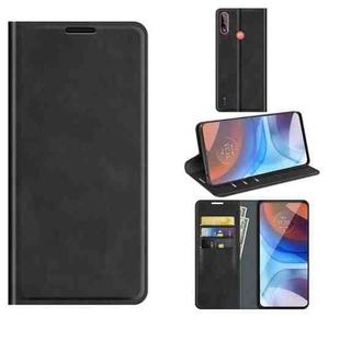 For Motorola Moto E7 Power Retro-skin Business Magnetic Suction Leather Case with Holder & Card Slots & Wallet(Black)