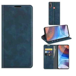 For Motorola Moto E7 Power Retro-skin Business Magnetic Suction Leather Case with Holder & Card Slots & Wallet(Dark Blue)