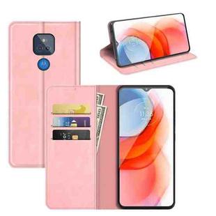 For Motorola Moto G Play 2021 Retro-skin Business Magnetic Suction Leather Case with Holder & Card Slots & Wallet(Pink)