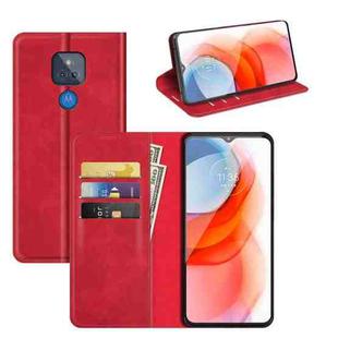 For Motorola Moto G Play 2021 Retro-skin Business Magnetic Suction Leather Case with Holder & Card Slots & Wallet(Red)