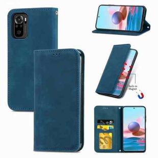 For Xiaomi Redmi Note 10 4G Retro Skin Feel Business Magnetic Horizontal Flip Leather Case with Holder & Card Slots & Wallet & Photo Frame(Blue)