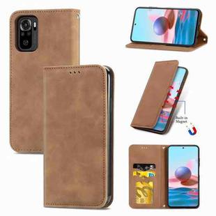 For Xiaomi Redmi Note 10 4G Retro Skin Feel Business Magnetic Horizontal Flip Leather Case with Holder & Card Slots & Wallet & Photo Frame(Brown)