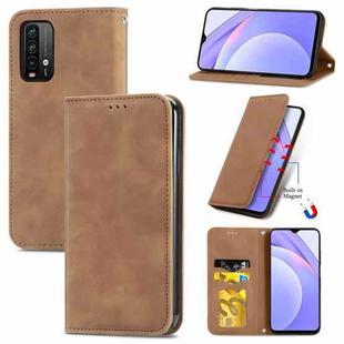 For Xiaomi Redmi Note 9 4G Retro Skin Feel Business Magnetic Horizontal Flip Leather Case with Holder & Card Slots & Wallet & Photo Frame(Brown)