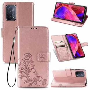 For OPPO A93 5G Four-leaf Clasp Embossed Buckle Mobile Phone Protection Leather Case with Lanyard & Card Slot & Wallet & Bracket Function(Rose Gold)