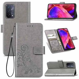 For OPPO A93 5G Four-leaf Clasp Embossed Buckle Mobile Phone Protection Leather Case with Lanyard & Card Slot & Wallet & Bracket Function(Grey)