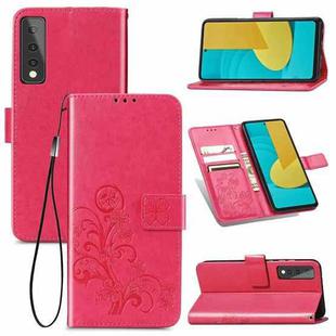 For LG Stylo 7 Four-leaf Clasp Embossed Buckle Mobile Phone Protection Leather Case with Lanyard & Card Slot & Wallet & Bracket Function(Rose Red)