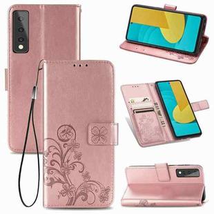 For LG Stylo 7 Four-leaf Clasp Embossed Buckle Mobile Phone Protection Leather Case with Lanyard & Card Slot & Wallet & Bracket Function(Rose Gold)