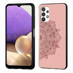 For Samsung Galaxy A32 5G Mandala Embossed Cloth Cover PC + TPU Mobile Phone Case with Magnetic Function and Hand Strap(Rose Gold)