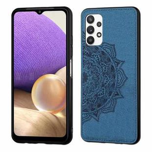 For Samsung Galaxy A32 5G Mandala Embossed Cloth Cover PC + TPU Mobile Phone Case with Magnetic Function and Hand Strap(Blue)