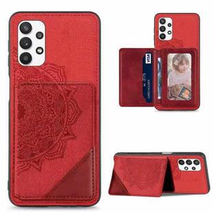 For Samsung Galaxy A32 5G Mandala Embossed Magnetic Cloth PU+TPU+PC Case with Holder & Card Slots & Wallet & Photo Frame(Red)