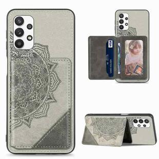 For Samsung Galaxy A32 5G Mandala Embossed Magnetic Cloth PU+TPU+PC Case with Holder & Card Slots & Wallet & Photo Frame(Grey)