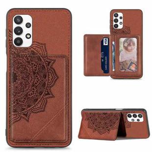 For Samsung Galaxy A32 5G Mandala Embossed Magnetic Cloth PU+TPU+PC Case with Holder & Card Slots & Wallet & Photo Frame(Brown)
